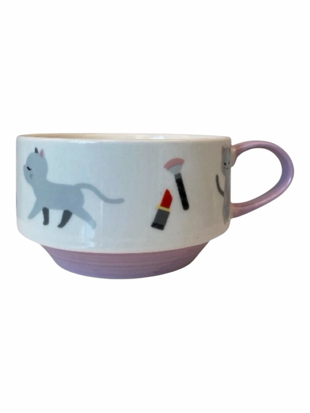 Charming Genki Cat Mug with Purple Handle and base